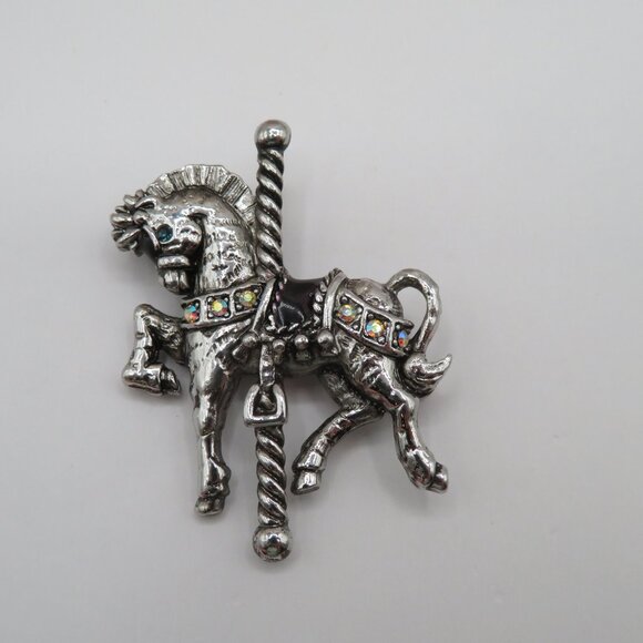 Danecraft Carousel Horse Vintage Silver Tone Rhinestone Accent - Picture 7 of 9